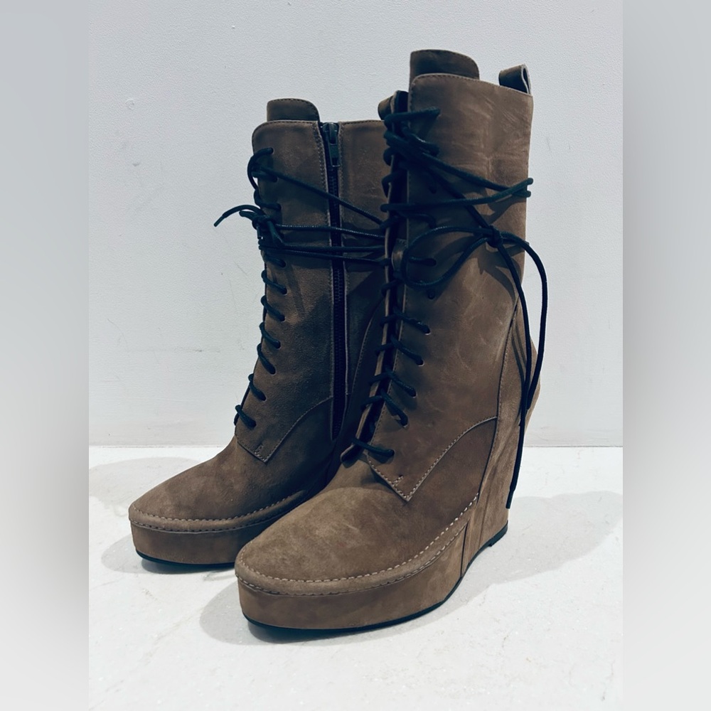 new in box Ann Demeulemeester suede lace up platform wedge boots. black laces.38